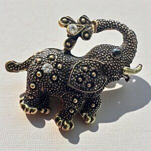Vintage Elephant Adjustable Statement Ring Gold Tone Rhinestone Belly 7.5